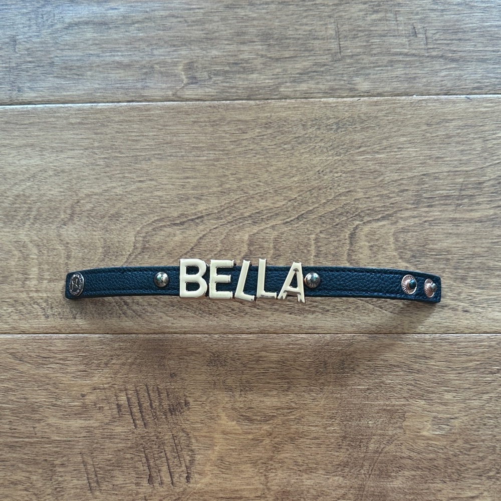 Gold Lettered Black Leather Bracelet